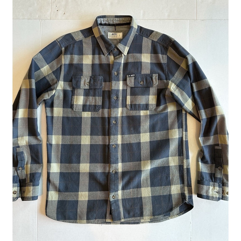 Jetty Plaid Flannel Shirt Long Sleeve Blue Tan Men's Large
